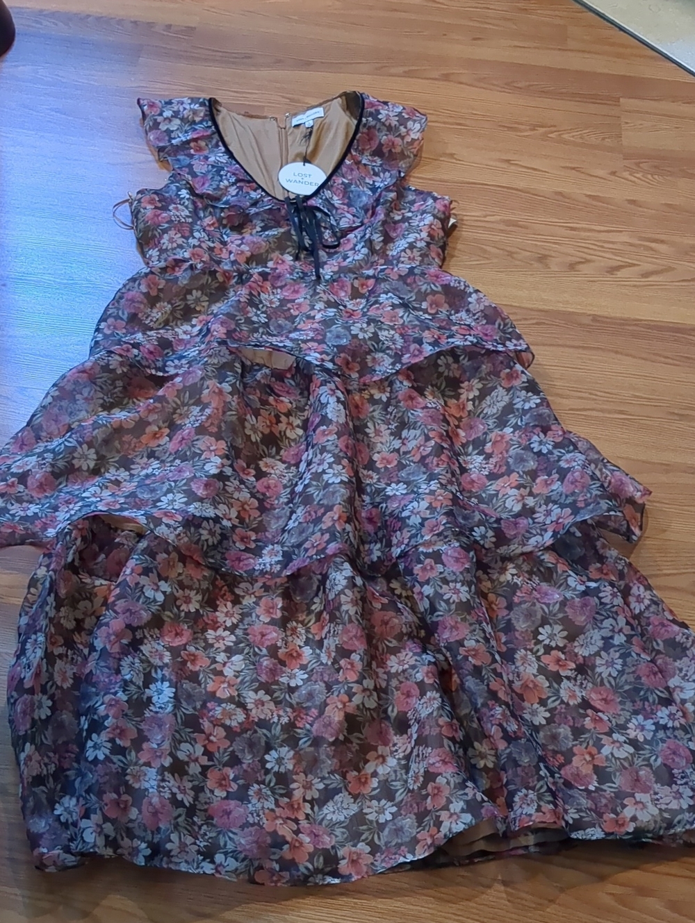 Lost + Wander Floral Organza Tiered Ruffle Midi Dress NWT